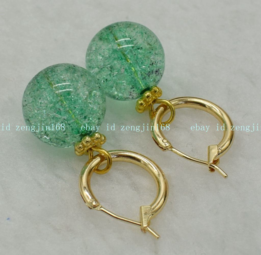Fashion Natural 14mm Green Tourmaline Round Gemstone Beads Leveback Earrings
