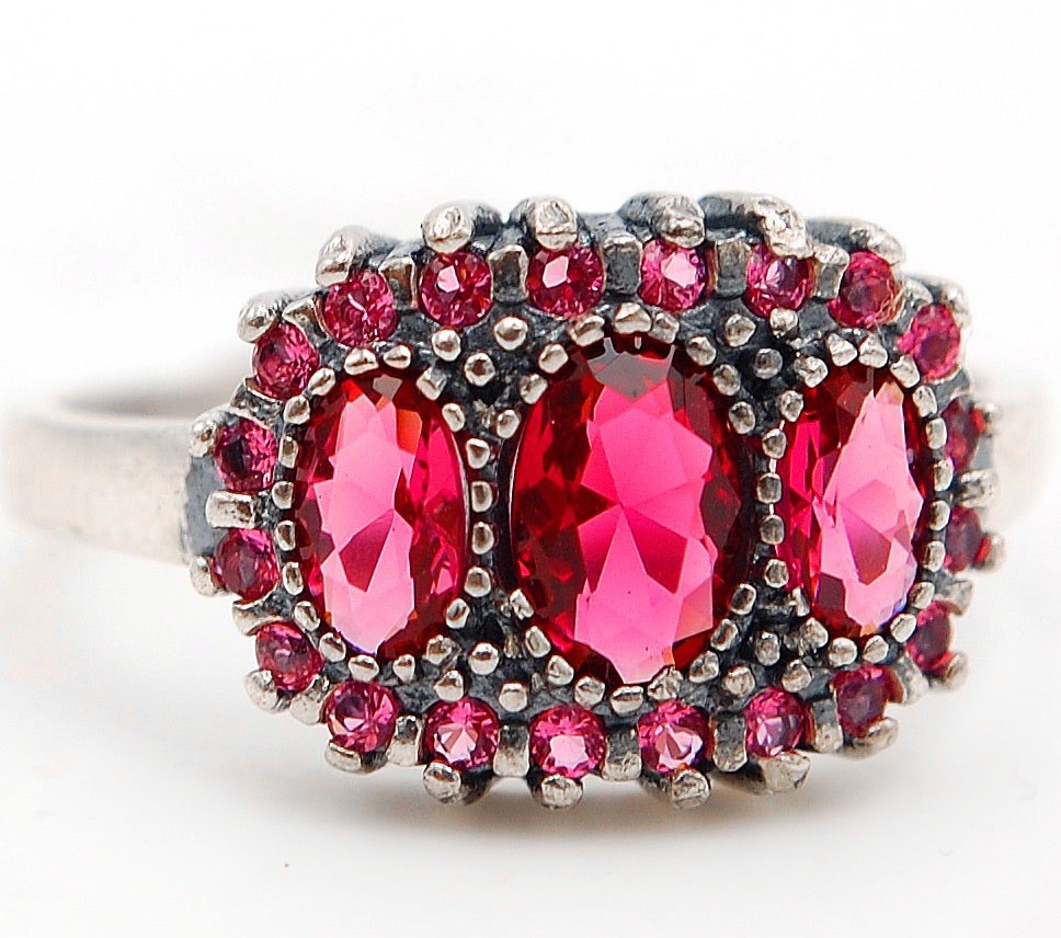 2CT Heat Treated Rubellite Tourmaline 925 Sterling Silver Ring Sz 6,7,8 US7