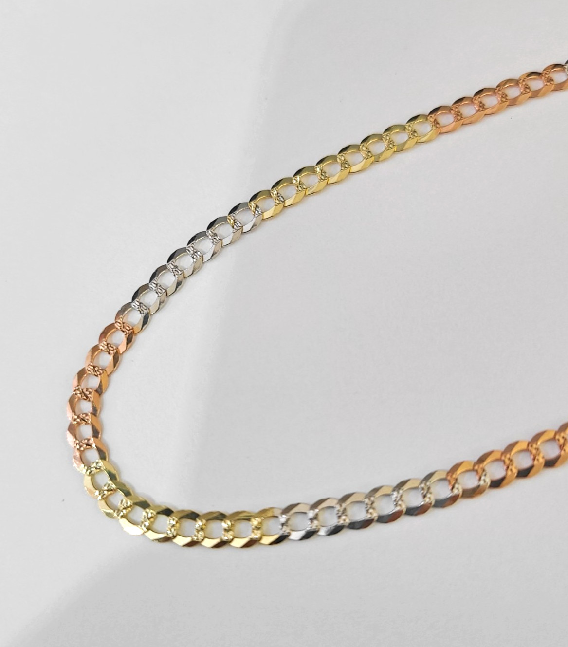 Real Solid 4mm 14k Gold Chain Necklace Tri Color Cuban Curb Link 18-28 Inch