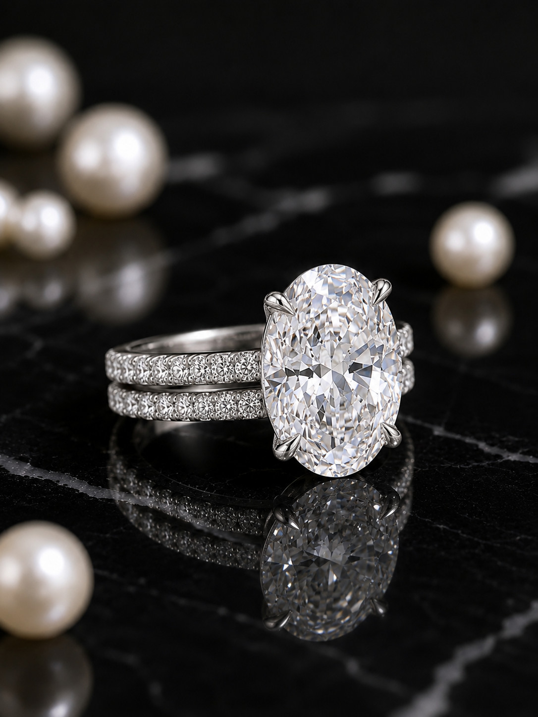 950 Platinum IGI Lab Grown Diamond Engagement Band Set Ring 5.50 Ct Oval Cut