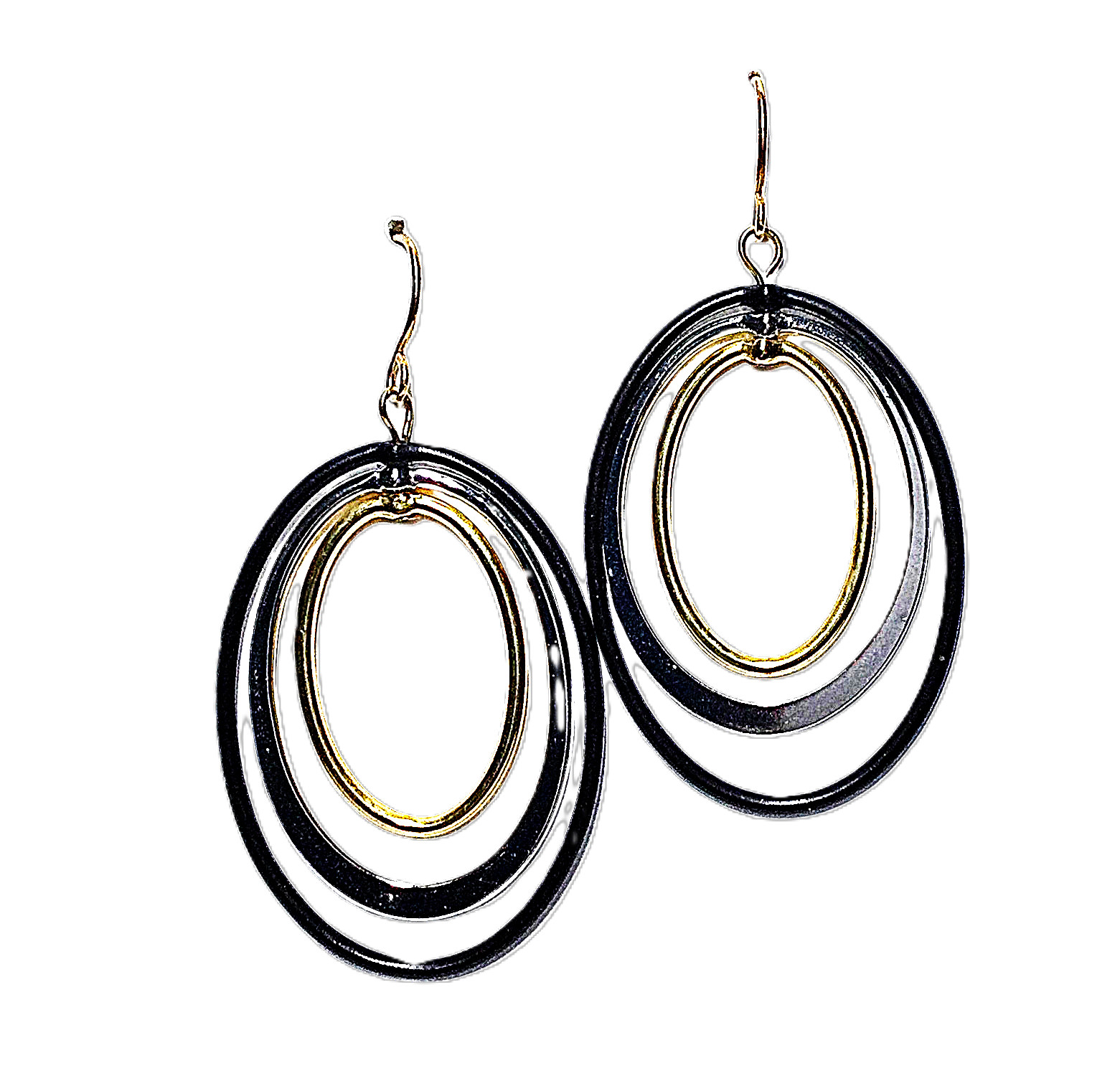 Black/Silver/Gold Tone Dangle/Drop Earrings – 2″ long – #618B