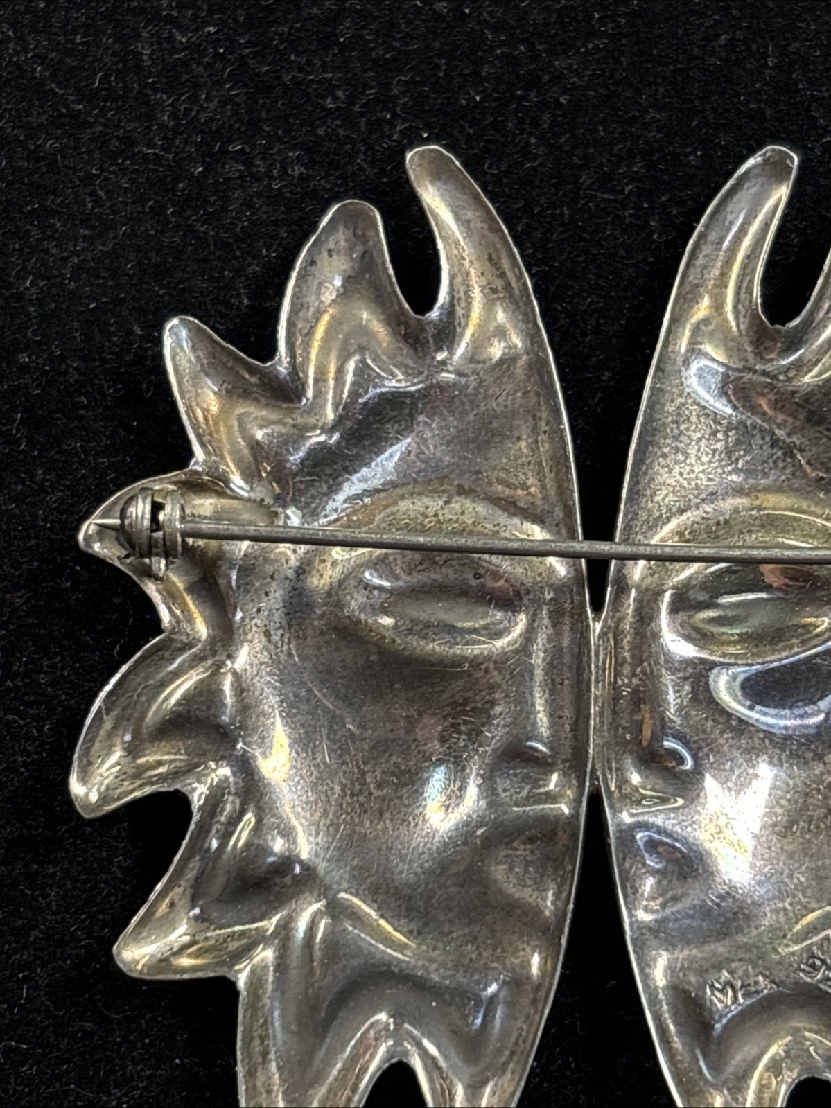 Mexico Sterling Silver Split Sun Face Pin Brooch .925 (20.1 Grams) Item#629