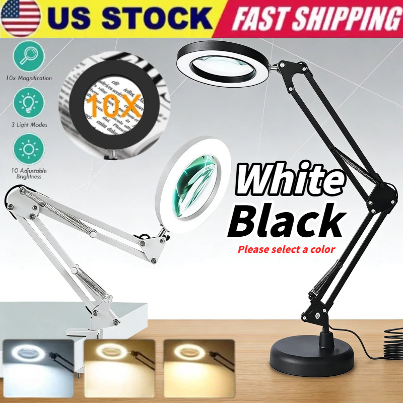 10X Magnifying Glass Desk Light Magnifier LED Lamp Reading Lamp With Base& Clamp