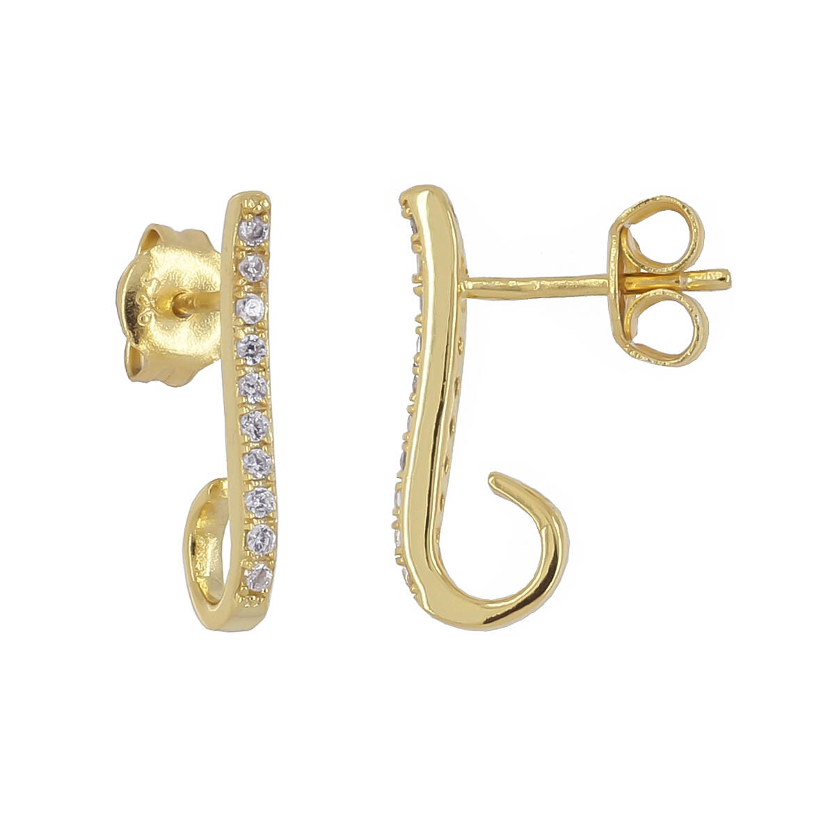 18kt Gold Plated Sterling Silver CZ Stud Post J Hook Earrings Connector #99845