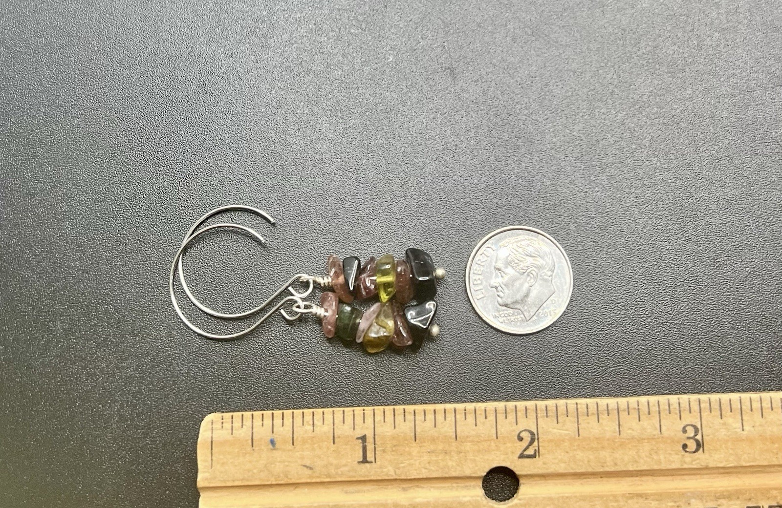Tourmaline (Multi-Color) Black, Green, & Pink Genuine Stone Handmade Earrings