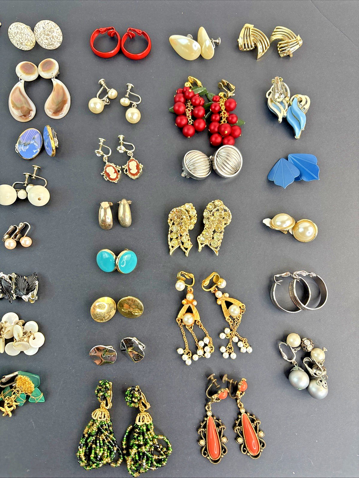 Lot of 62 Clip-on Screw Back Earrings Vintage 1940’s-1970’s Mixed Metals Cluster