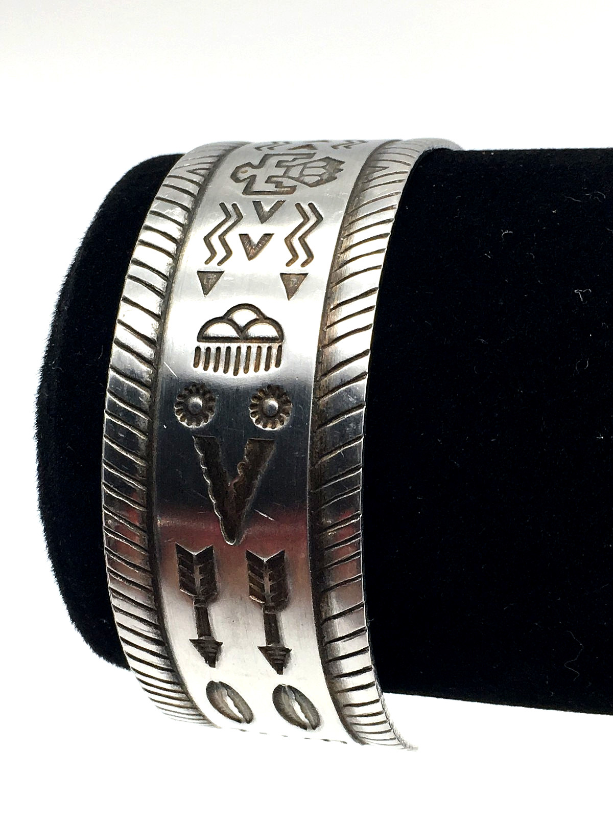 Vintage Southwestern Design Stamped Stainless Steel Cuff Bracelet Signed Japan