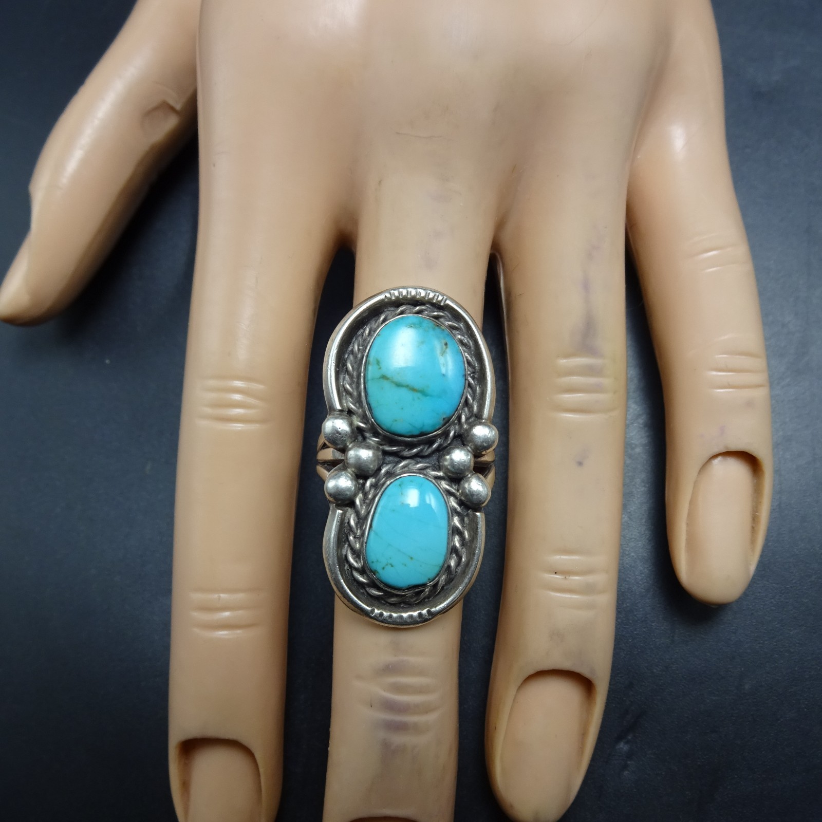 Old 1960s 1970s LIGHT BLUE TURQUOISE Sterling Silver RING size 6 Vintage Pawn