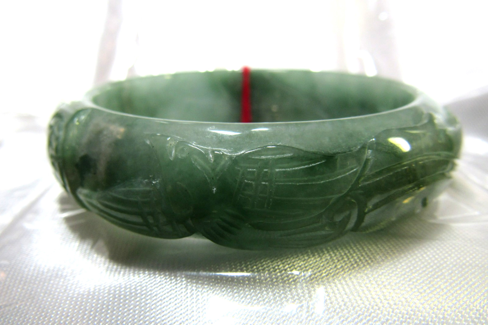 61mm NATURAL Green Jade Carved Dragon Phoenix Shou Bangle Bracelet 2-6.5/16″