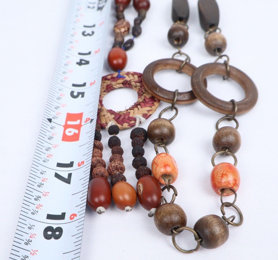 VTG Boho Ethnic Tribal Long Wood Beaded Necklaces (6) Earth Tones