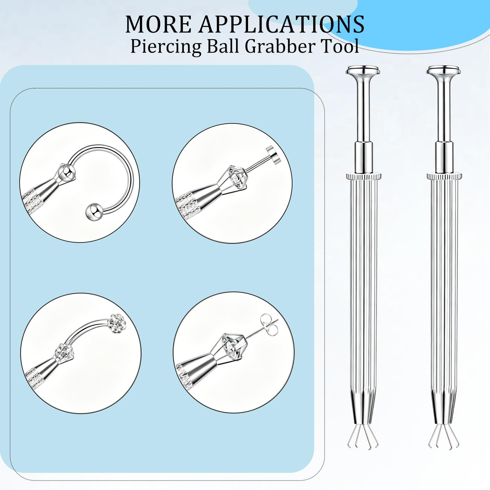 2Pcs Piercing Ball Grabber Tool for Changing Jewelry, Stianless Steel Flat Ba…