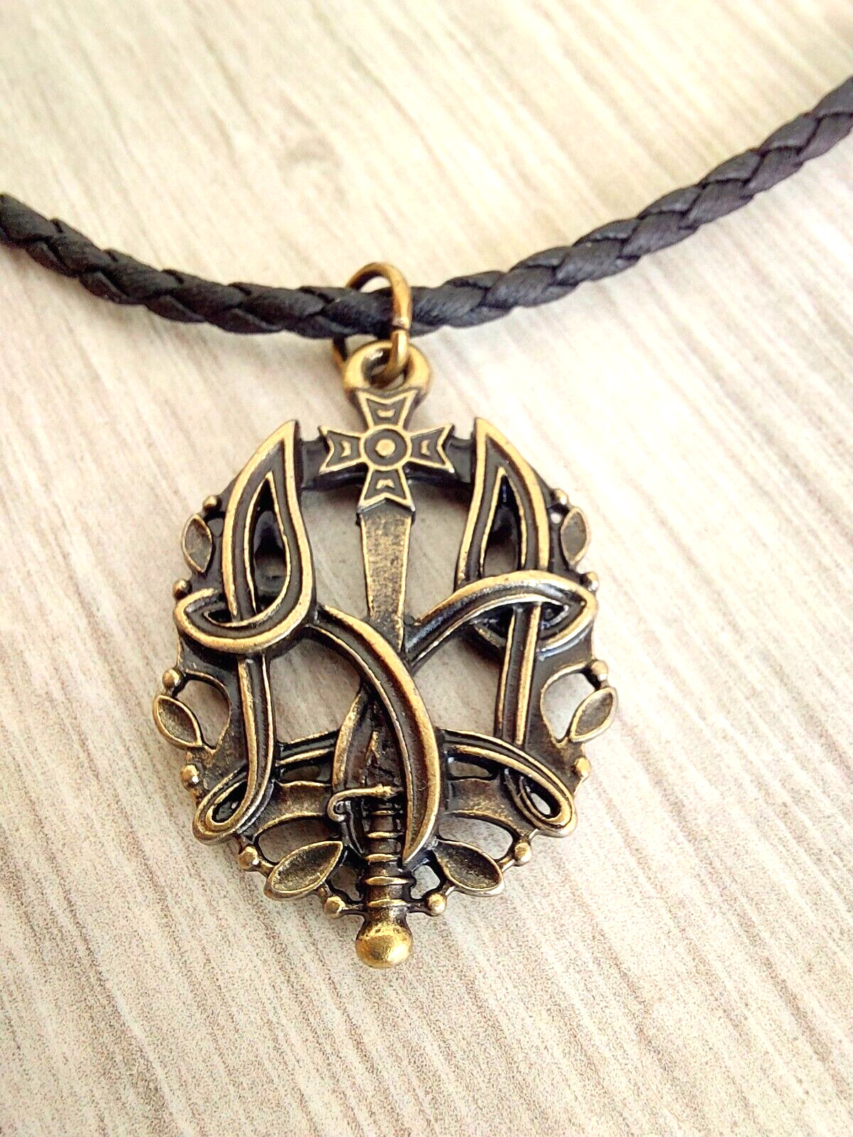 Rare Pendant Ukraine Army Tryzub Sword Necklace Choker Emblem Brass