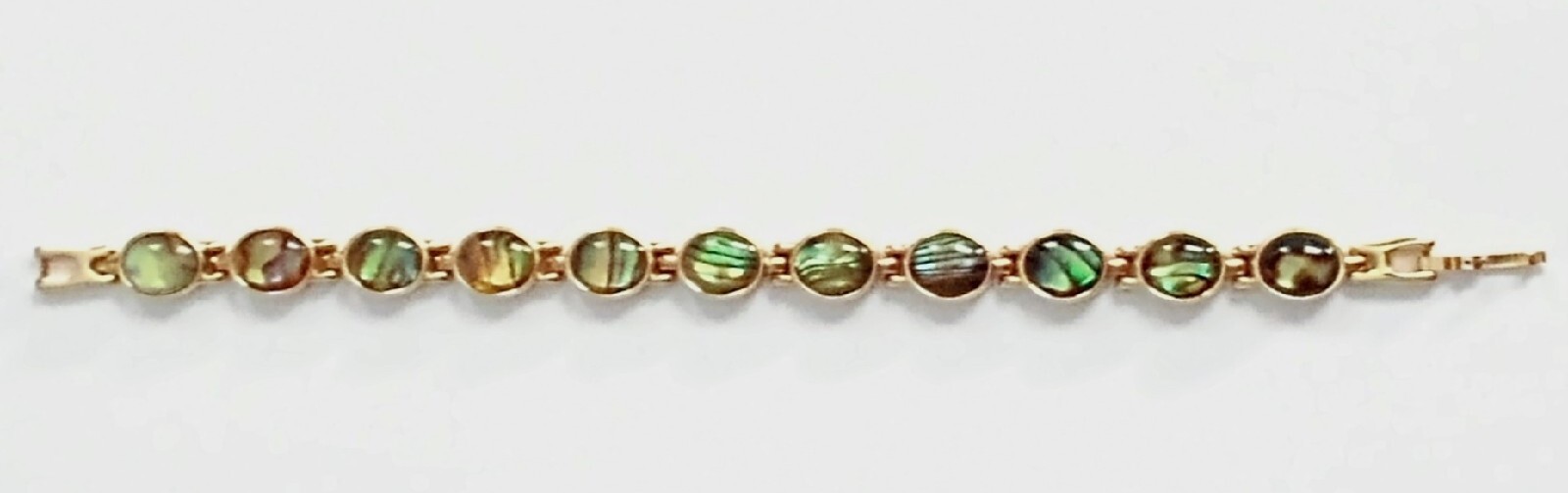 Blue, Green & Brown Opalescent Cabochon Gold Tone Link Bracelet