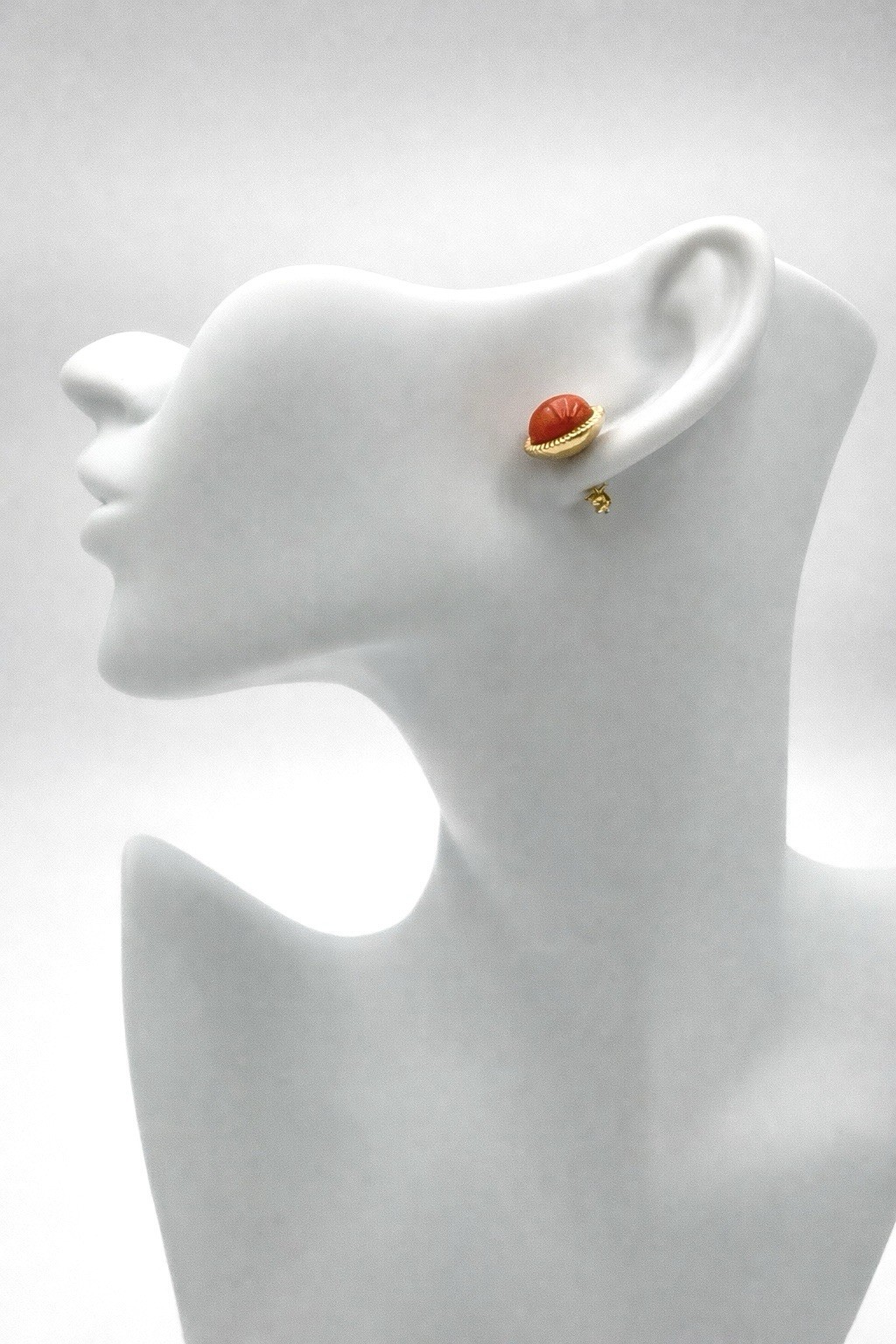 Mediterranean Red Coral Earrings 10mm 18KT Yellow Gold Stud Coral Earrings