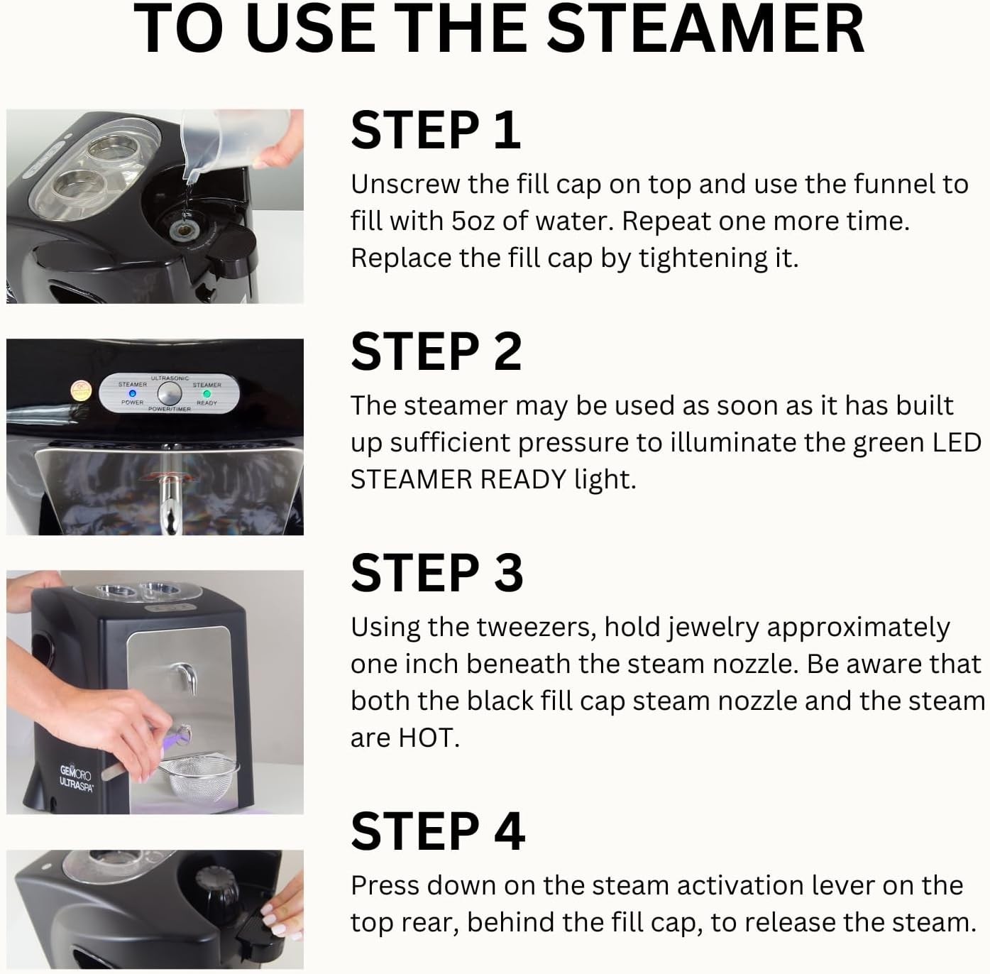 Jewelry Ultrasonic Cleaner Steam Pressurized Machine for Rings Diamonds Watches