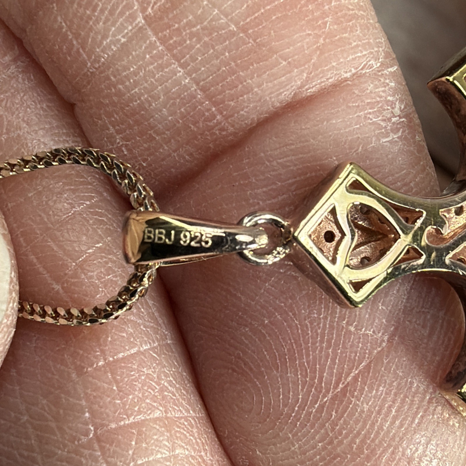 BBJ Sterling Silver Cross & Chain Rose gold CZ 925 BBJ Bangkok Ratnaraj Jewelers