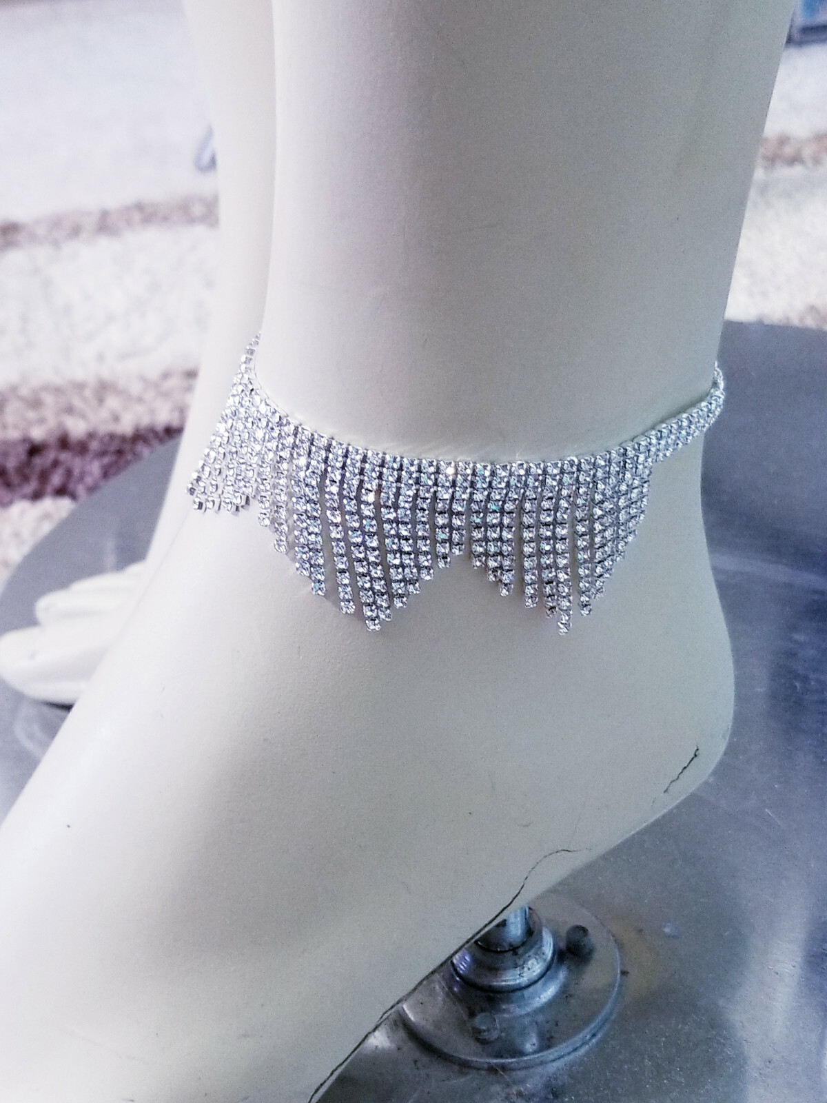 Rhinestone Anklet Bracelet Austrian Crystal Stage Beach Body Jewelry Silver 1x