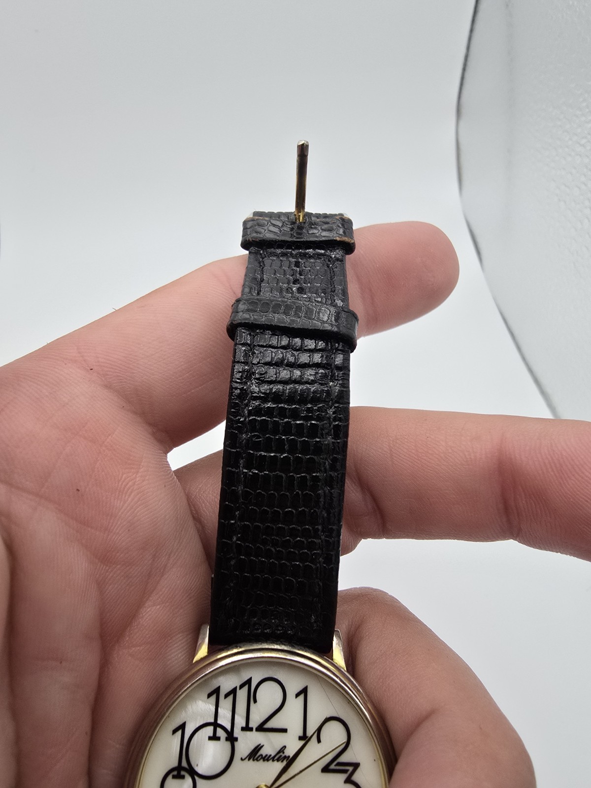 Moulin Analog Dress Watch Gold Tone Case White Dial Arabic Black Leather