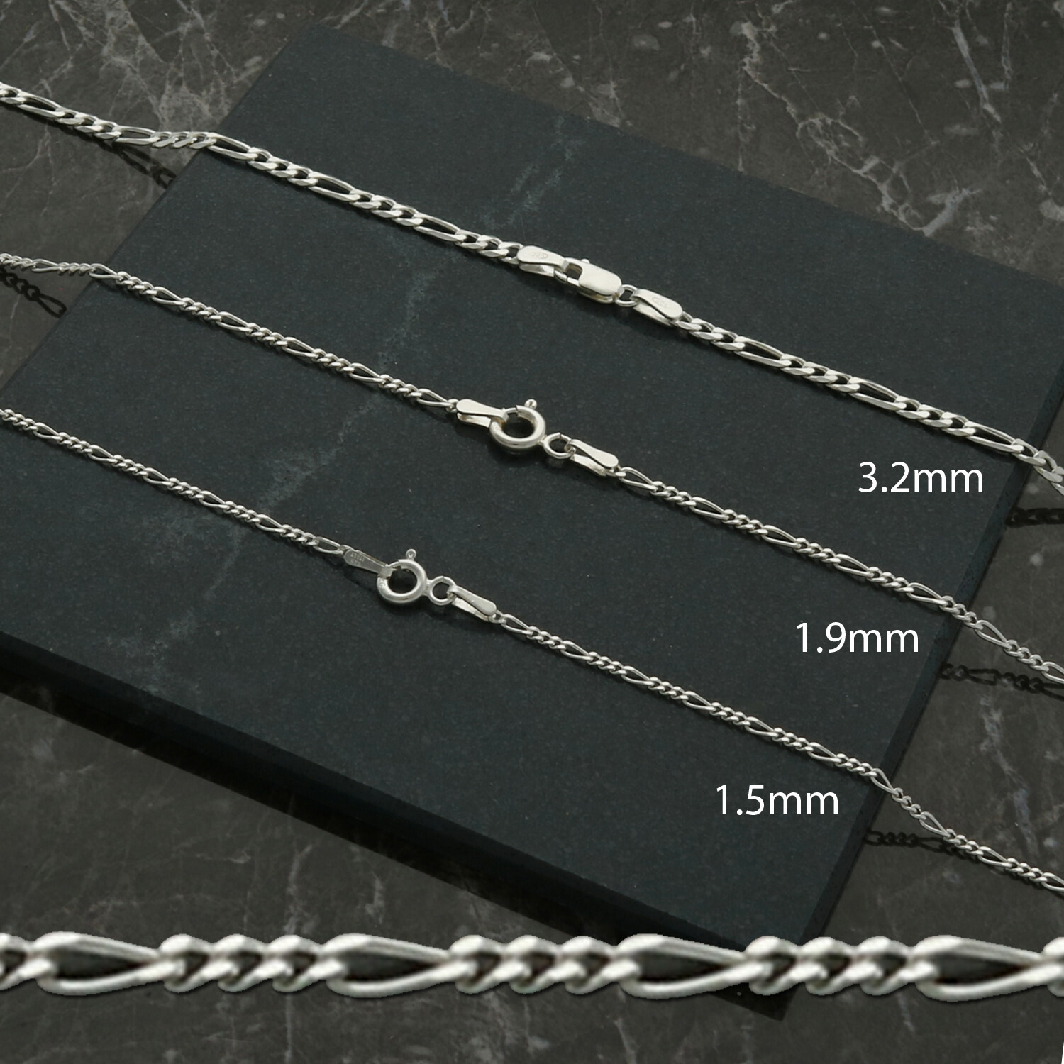 Sterling Silver 16 18 20 22 24 26 28 30″ Inch Figaro Link Chain Necklace Gift