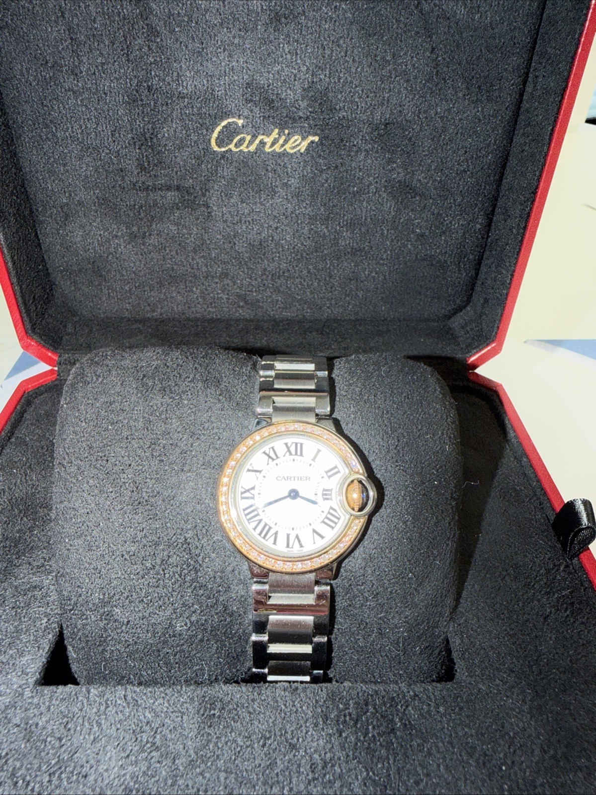 Cartier Ballon Bleu Steel/Rose Gold Diamond Ladies 28mm Watch WE902079