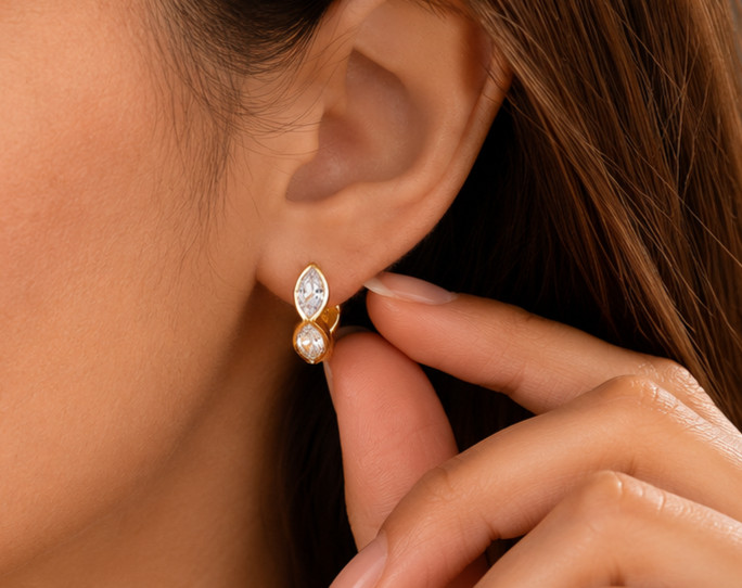 2Ct Moissanite Drop-Hoop Earrings VVS1-D Excellent Cut 14K Yellow Gold Plated
