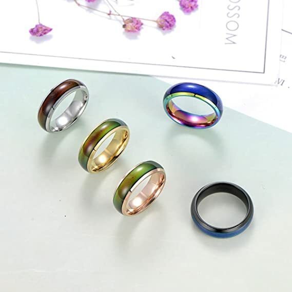 Stainless Steel Temperature Color Changing Wedding Band Mood Ring for Women Men
