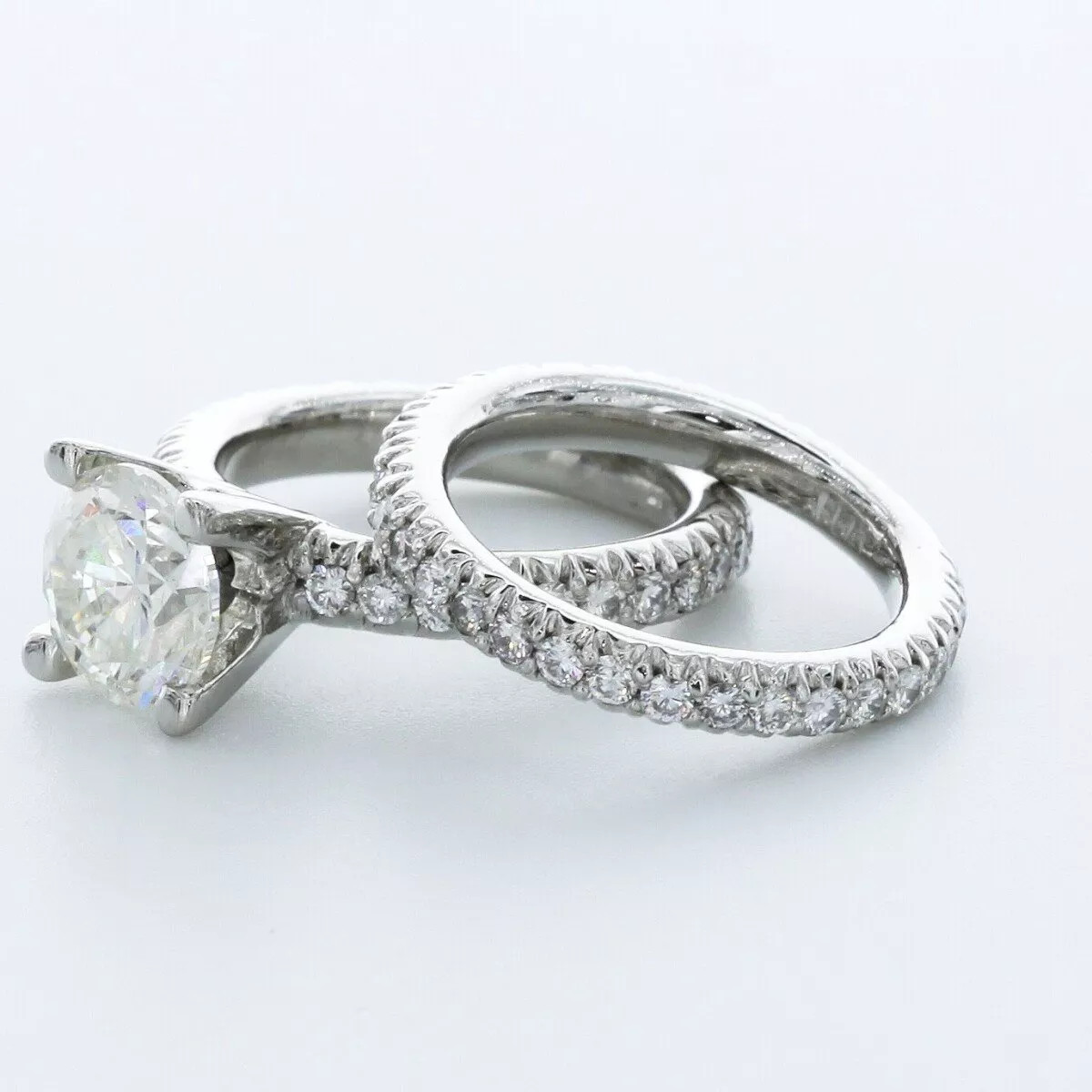 Platinum Engagement Ring Set Classic 3.75 Carat Round Lab-Grown Diamond G SI1