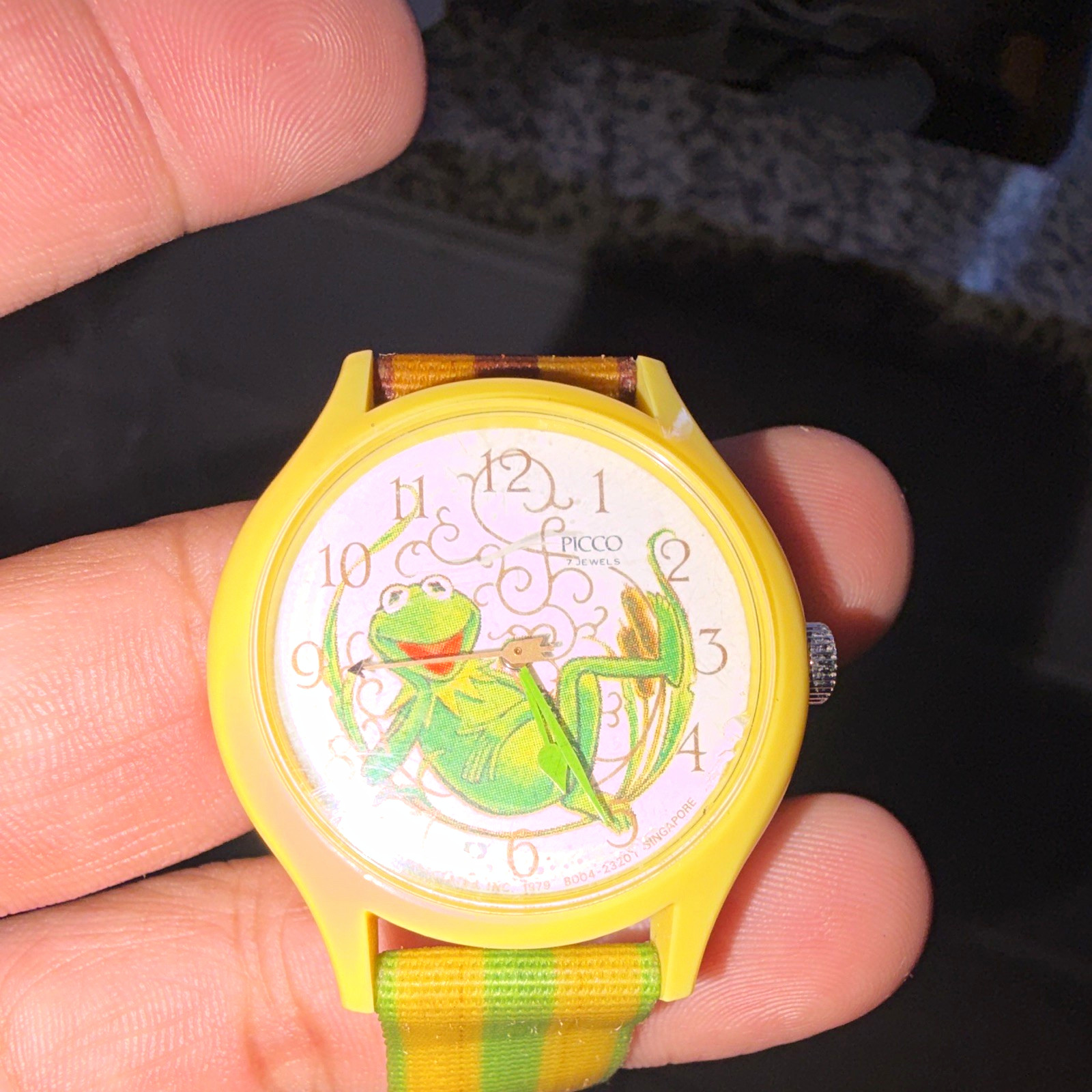 Picco Kermit the Frog Kids Quartz Analog Watch Yellow Case Nylon Strap