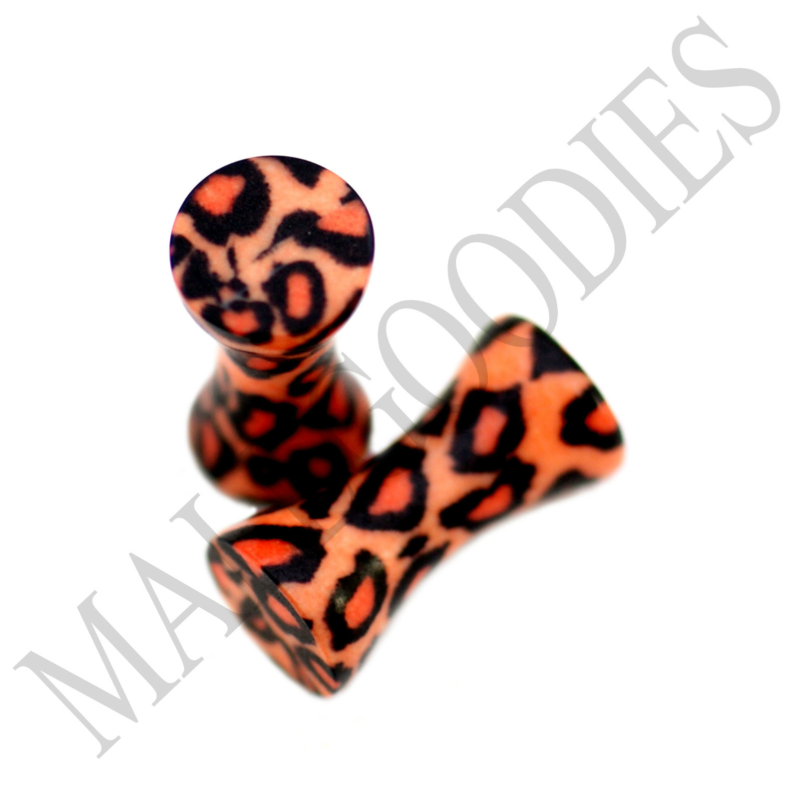 V097 Double Flare Acrylic Leopard Cheetah Print Earlets Saddle Plugs 10G to 1″