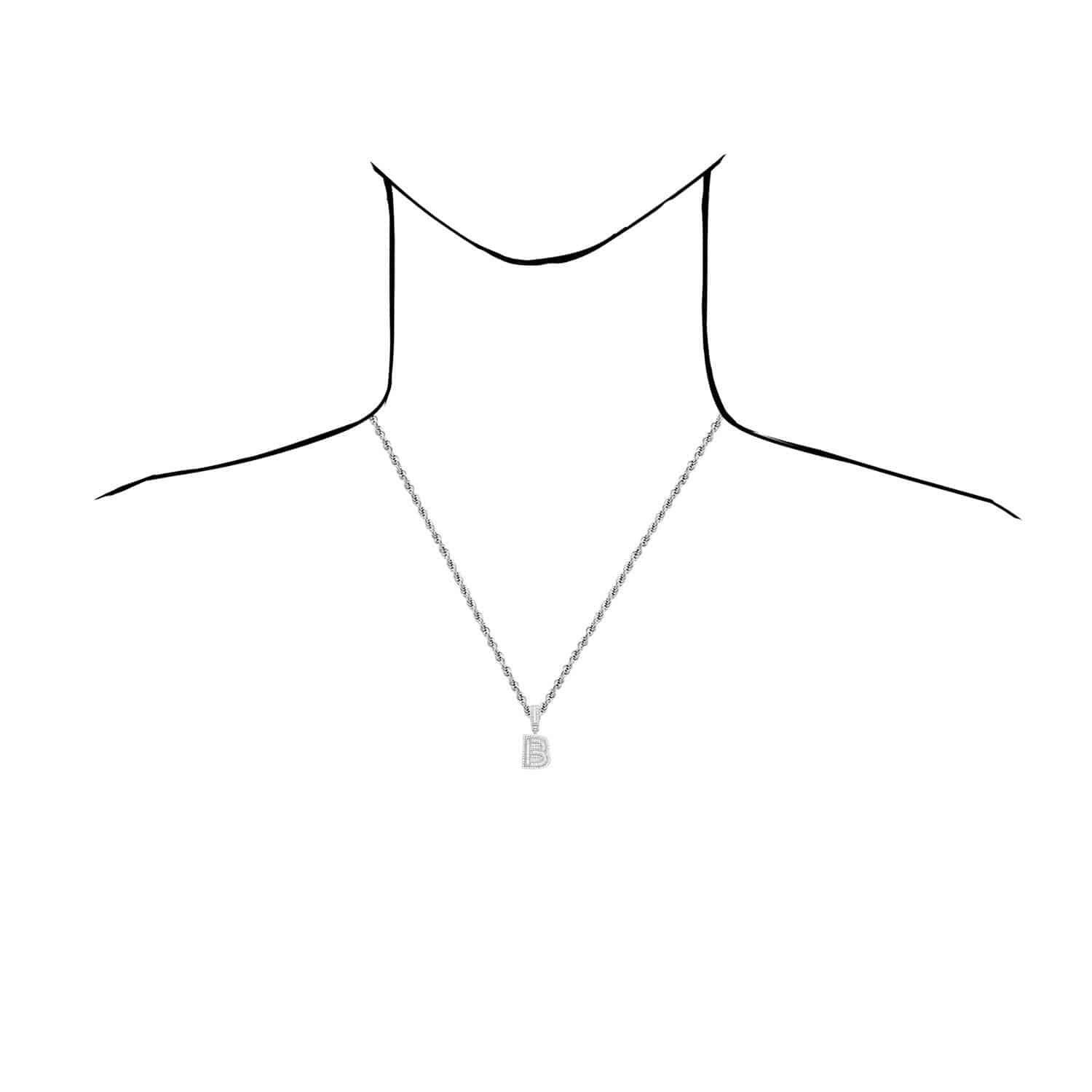 18K White Gold Over Silver CZ Initial Letter Charm Pendant 1.2″