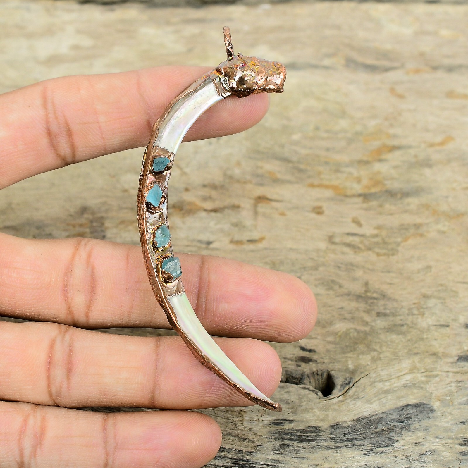 Abalone Shell Rough Electroformed Pendant Handcrafted Copper Unique 3.78″