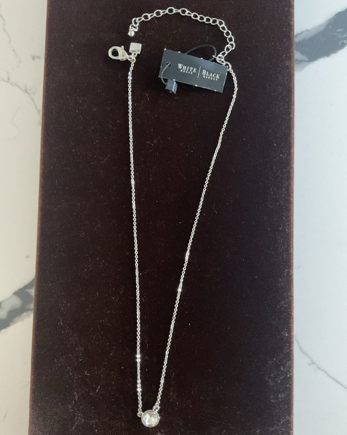 White House Black Market Silver-Tone Cable Chain Round Crystal Pendant Necklace