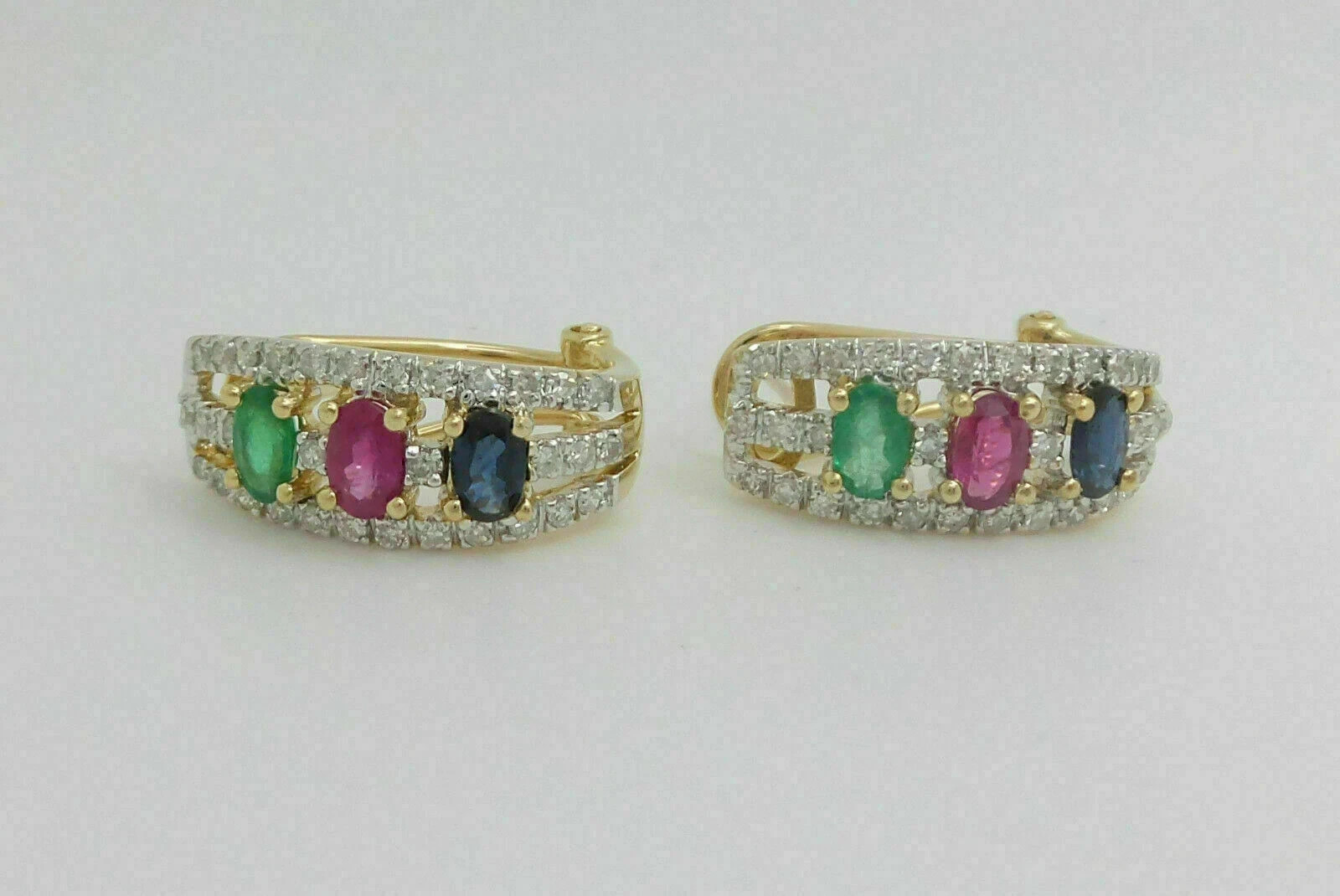 2.25Ct Oval Simulated Sapphire Ruby Emerald Omega Back Earrings 14K Gold Plated