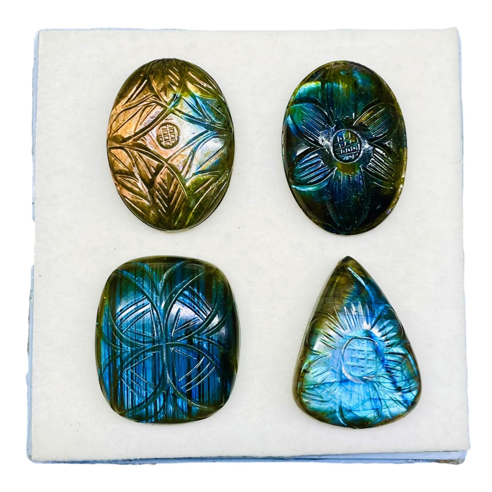 4 Pcs Natural Carved Labradorite 32-34mm Huge Pendant Size Loose Gemstones Lot