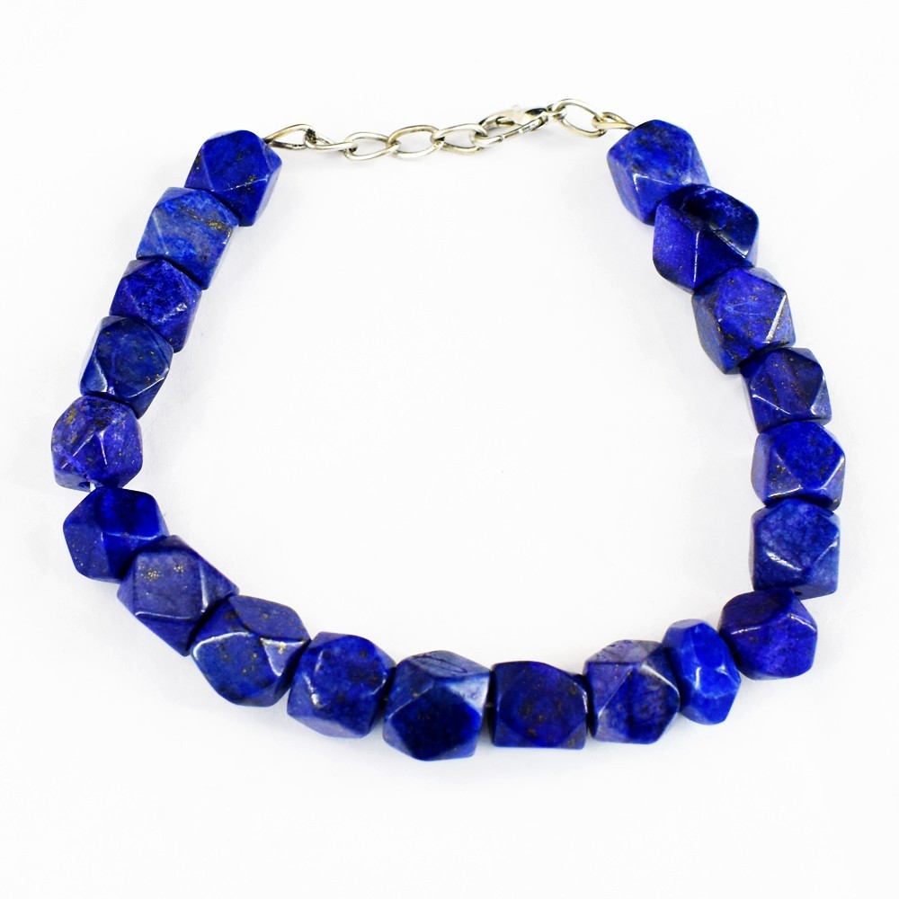 Hexagon Shape Lapis Lazuli With Gold Flakes 190.00 Cts Beaded Bracelet RK 41E731