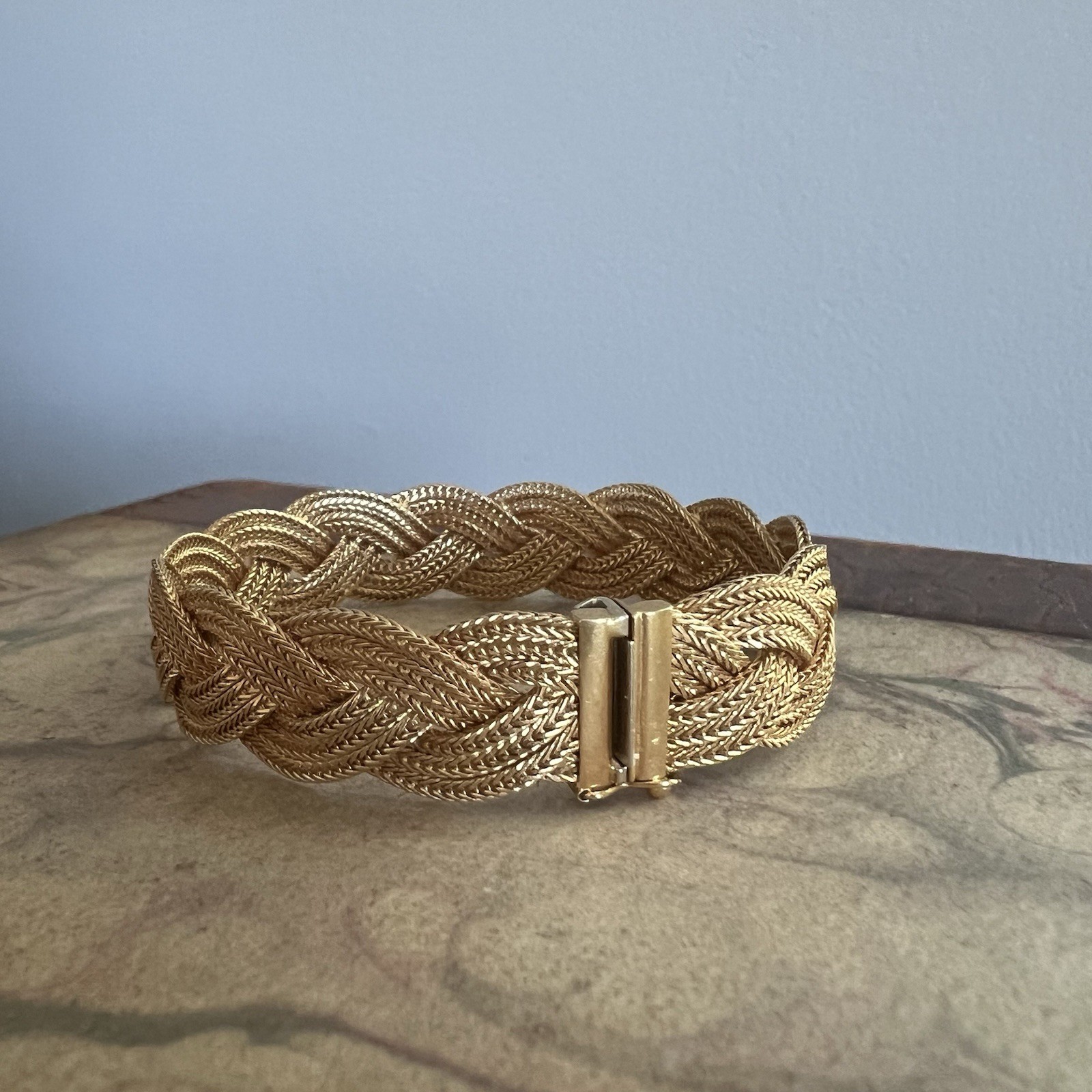 Vintage Unoaerre 18k Gold 7” Braided Mesh Bracelet 32g Made In Italy 1 AR