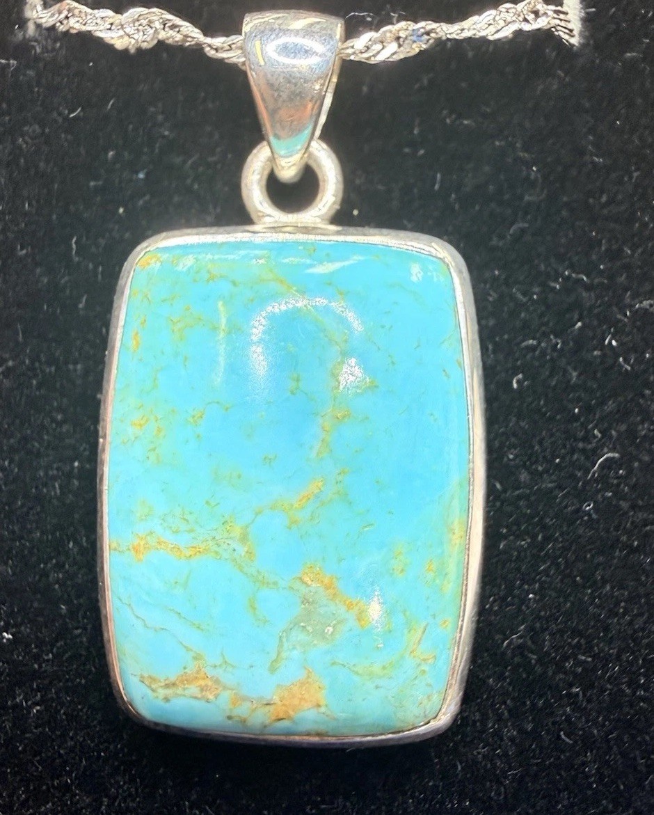 Beautiful Irani Natural Turquoise Pendant Handmade In 925 Sterling Silver