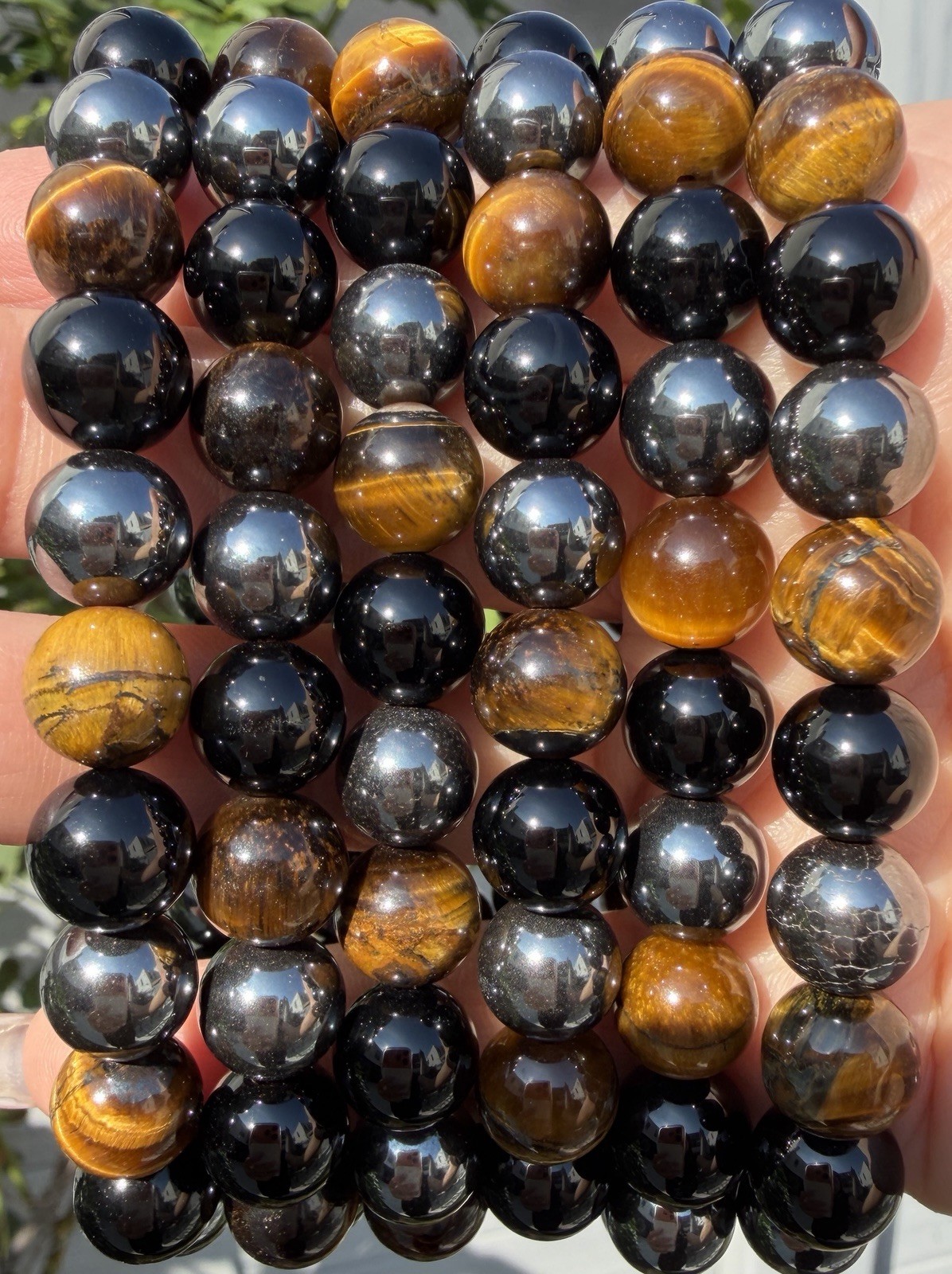 Wholesale 6 Pcs Natural Tiger Eye Hematite Black Onyx 10mm 7.5” Crystal Bracelet
