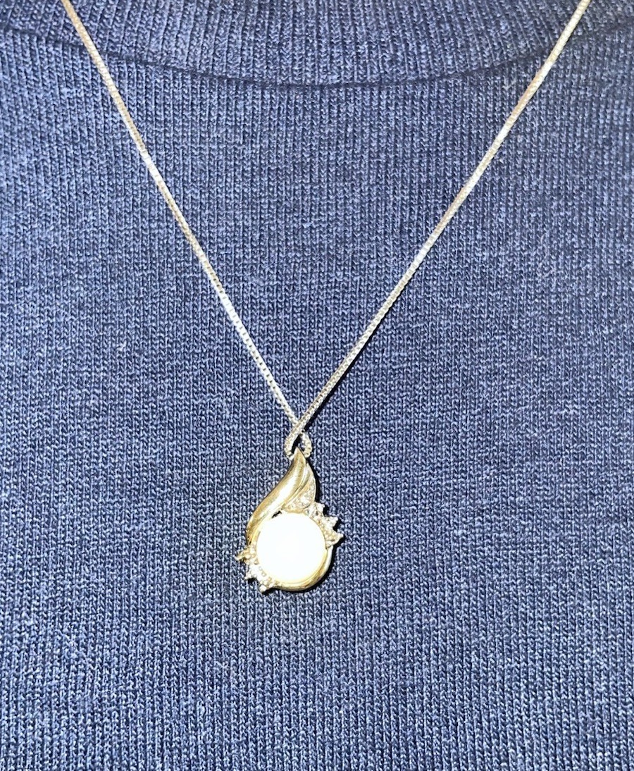 Brilliance Pearl Diamond Necklace Sterling Silver 10k Gold Pendant Two Tone