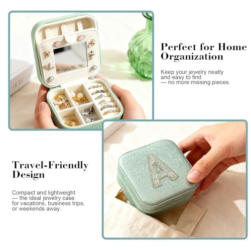 Mothers Day Gift Travel Jewelry Case for Women, Large Jewelry Organizer Green A