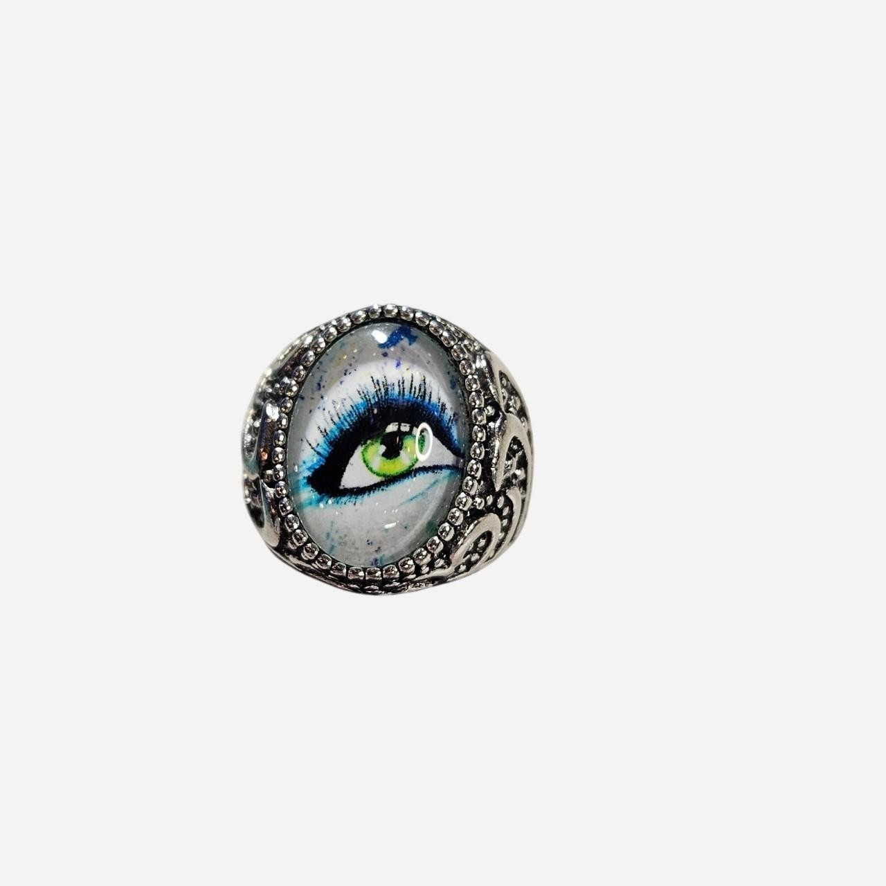 Silver Ring With Green Eyeball