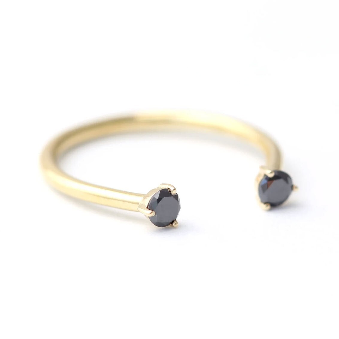 Black Diamond Cuff Ring, 18K Yellow Gold, 0.2 Carat, Size 4.5