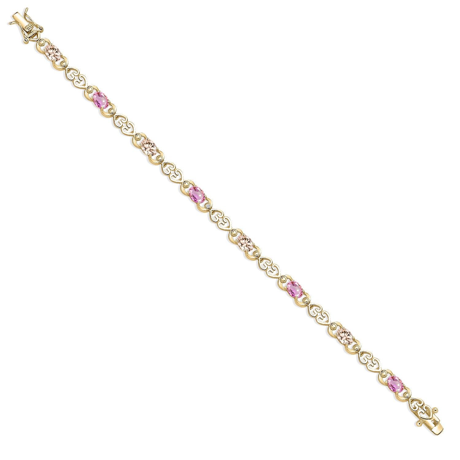 18K Yellow Gold Plated Silver Peach Morganite and Pink Sapphire and Lab Grown