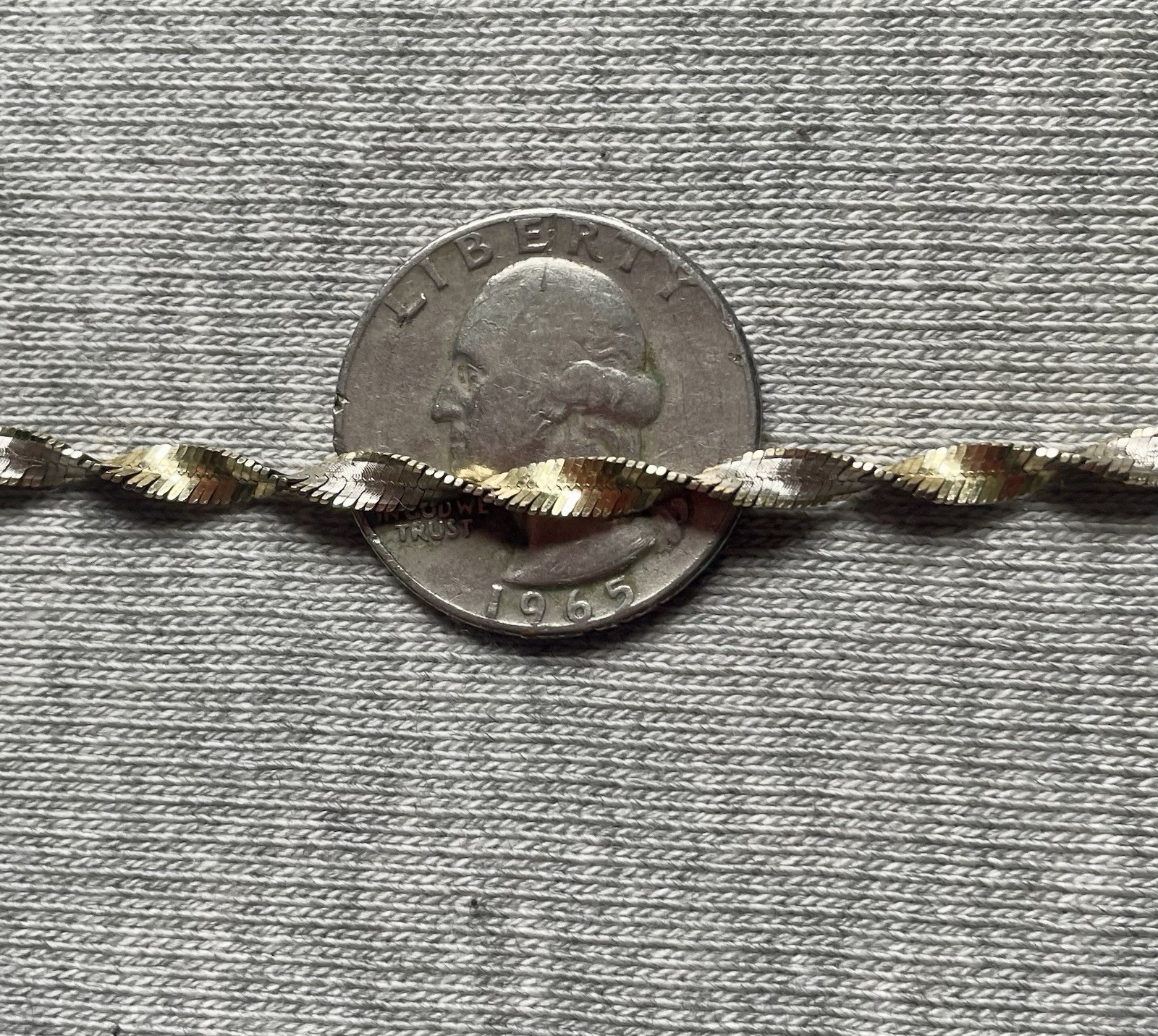 3 Grams 925 Sterling Silver&Gold 2 Tone Bracelet 7.5” Twisted Herringbone ITALY