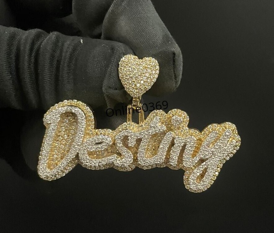 Mens Destiny Name Pendant with❤ Bail in Moissanite / Cubic Zirconia & CVD Stones