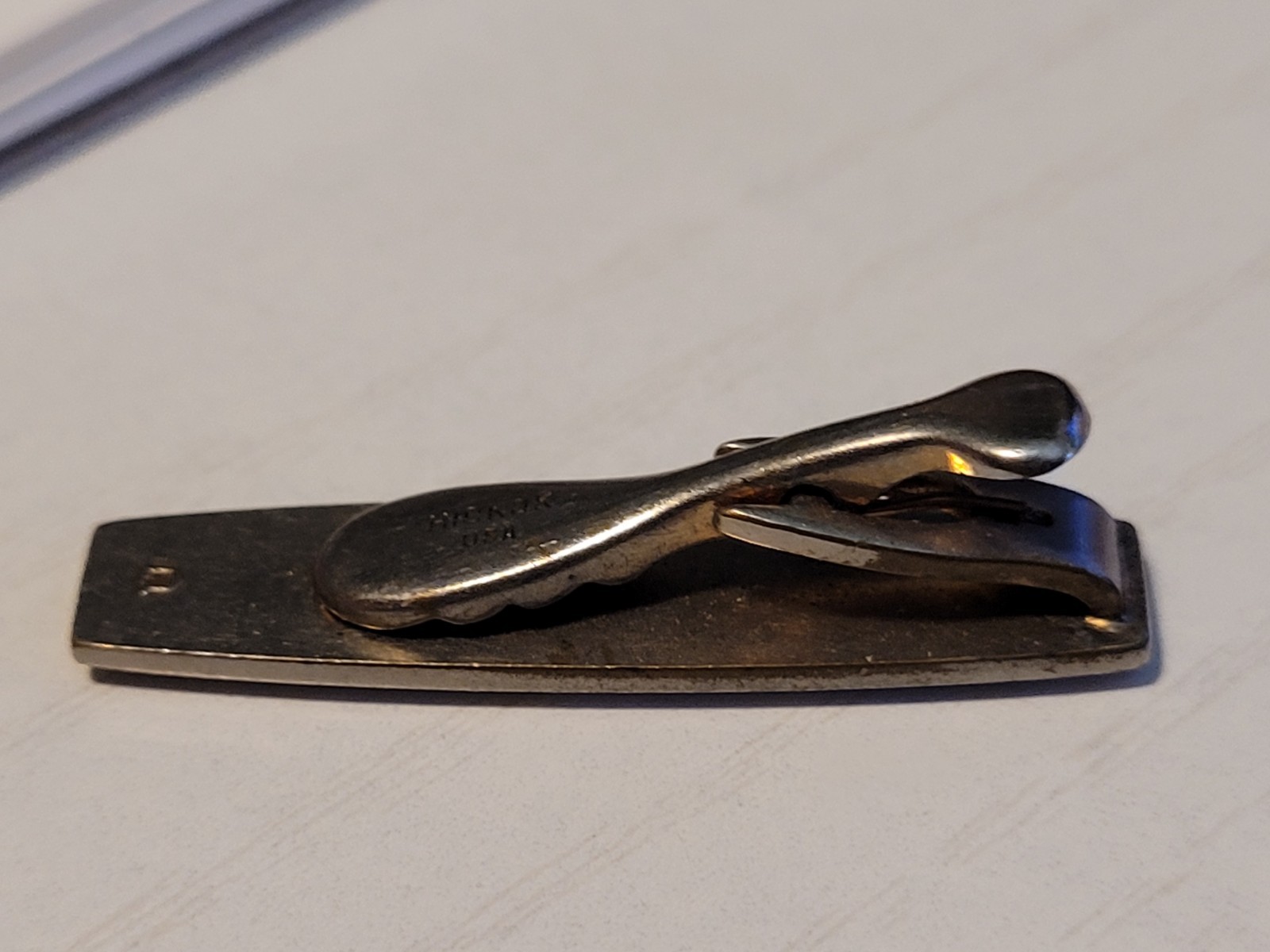Vtg Hickok USA Tie Bar Clip Clasp Silver Gold Tone Textured 1.5″