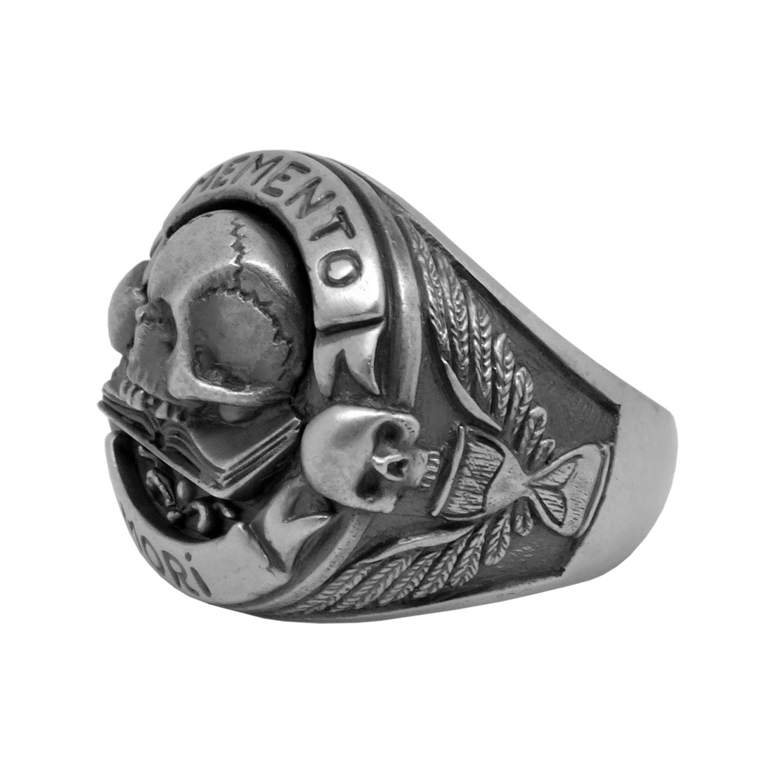 Masonic Sterling Silver 925 Skull over Book Memento Mori Men’s Ring US Sizes