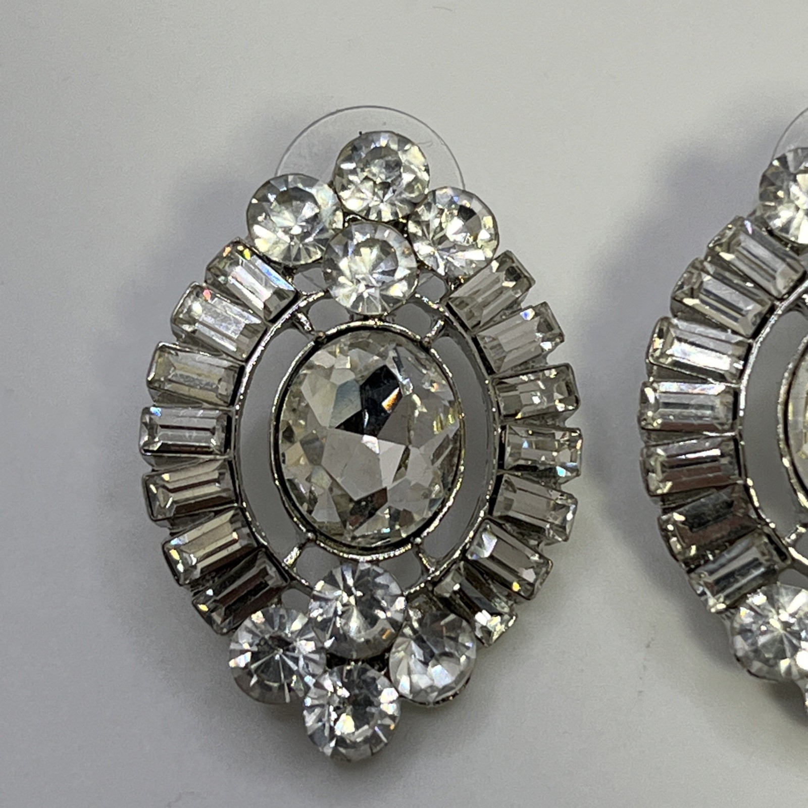 Large Vintage Crystal Rhinestone Post Earrings Special Occasion Prom Formal 1”