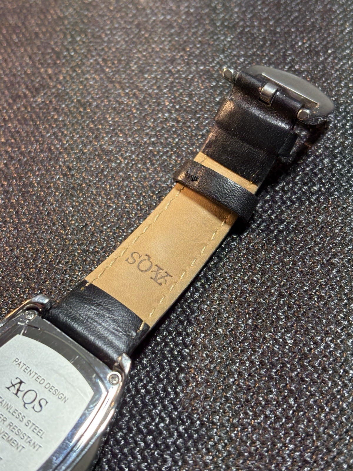 AQS AquaSwiss Men Watch Faceted Crystal,Date,L-9500L,Leather Band,New Bat