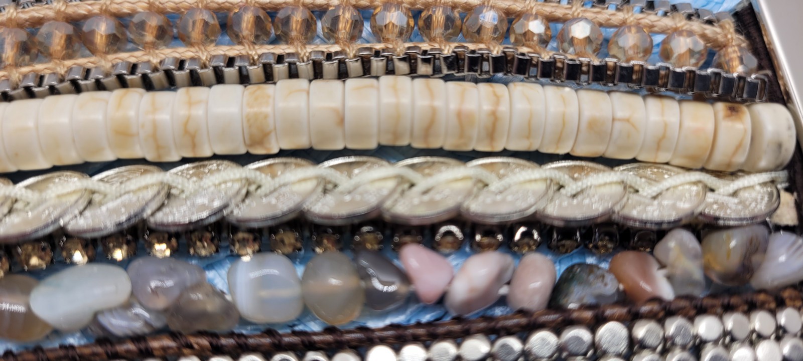 Victoria Emerson Natural Beaded Wrap Cuff Bracelet Multi Strand, Layered Magnet